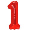 Balon din folie metalizata flippy, figurina cifra, tema aniversare 100 cm, ambalaj individual, pai inclus, umflare cu aer sau heliu, rosu, cifra 1
