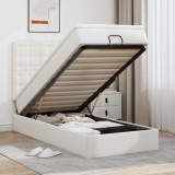 Cadru de pat otoman cu saltea alb 80x200cm piele artificială
