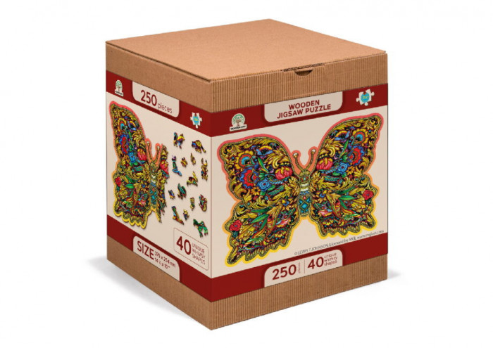 Puzzle din lemn, Fluture colorat, 250 piese