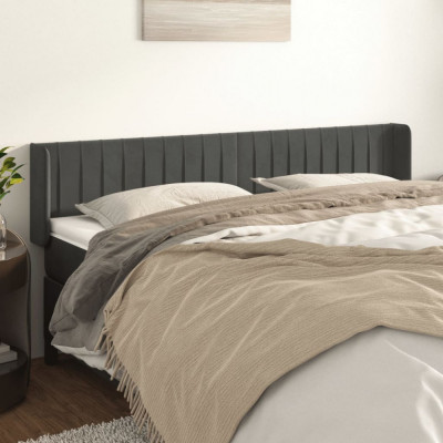 vidaXL Tăblie de pat cu aripioare gri &amp;icirc;nchis 203x16x78/88 cm catifea foto