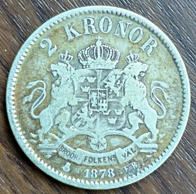 Moneda Suedia - 2 Kronor 1878 - Argint foto