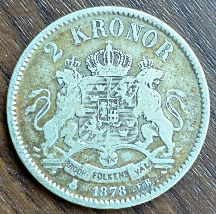 Moneda Suedia - 2 Kronor 1878 - Argint