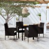 Set gradina 5 piese, masa patrata 80cm, 4 scaune ratan PE negru, perne incluse, otel/sticla, 110kg/loc