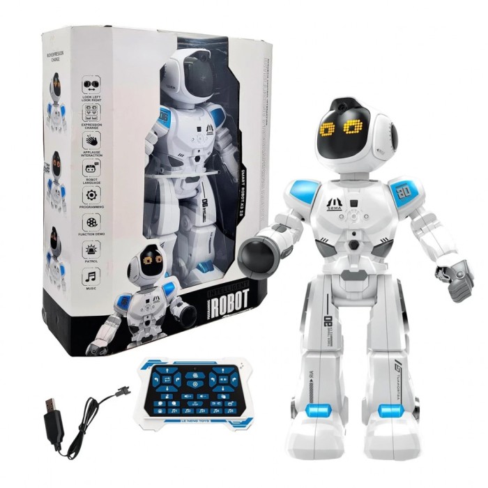 Robot inteligent pentru copii, Cu telecomanda, 50 de miscari, Senzori de atingere, Activare sunet, Expresii