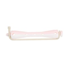 Set 12 bucati bigudiuri din plastic cu elastic pentru permanent Roz&amp;Alb 60 mm x 7 mm grosime