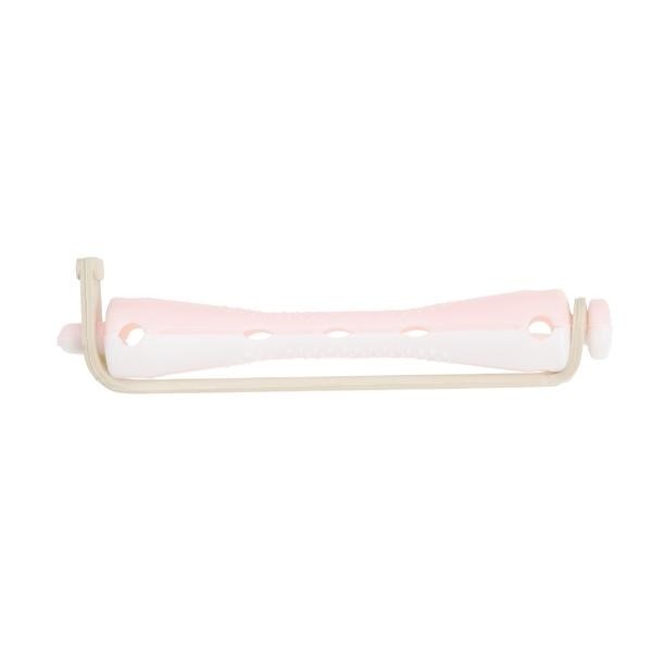 Set 12 bucati bigudiuri din plastic cu elastic pentru permanent Roz&amp;Alb 60 mm x 7 mm grosime
