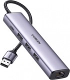 ADAPTOR RETEA Ugreen, &quot;cm475&quot; extern, USB 3.0 (T) la port Gigabit RJ-45, porturi USB: USB 3.0 x 3, USB Type-C x 1, argintiu &quot;60554&quot; (timbru verde 0.18