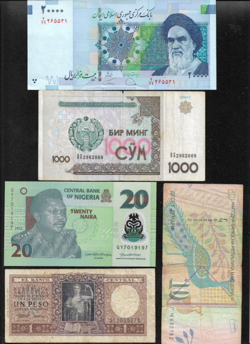 Set 5 bancnote de prin lume adunate (cele din imagini) #273