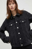 Cumpara ieftin Tommy Jeans geacă din denim femei, culoarea negru, de tranziție, oversize DW0DW17210