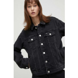 Tommy Jeans geacă din denim femei, culoarea negru, de tranziție, oversize DW0DW17210