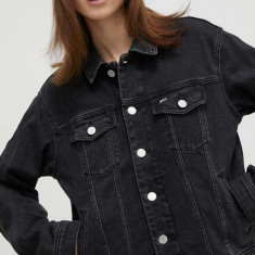 Tommy Jeans geacă din denim femei, culoarea negru, de tranziție, oversize DW0DW17210