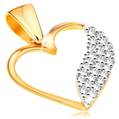 Pandantiv bicolor realizat din aur de 14K -contur in forma de inima,val lat compus din zirconii transparente foto