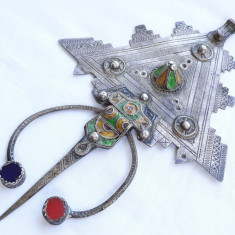 argint MEDALION PECTORAL opulent KABYLE BERBER TRIBAL veche FIBULA exceptionala