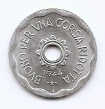 Jeton - Italia - Compania de Tramvaie din Milano 1944 J , Jetoane de transport, Aluminiu, 24,2 mm