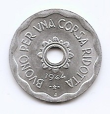 Jeton - Italia - Compania de Tramvaie din Milano 1944 J , Jetoane de transport, Aluminiu, 24,2 mm