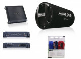 Cumpara ieftin Set Alpine Subwoofer tub + amplificator auto 2 canale + kit cabluri