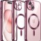 Huse silicon cu incarcare magetica wireless pentru Iphone 15 Plus Roz