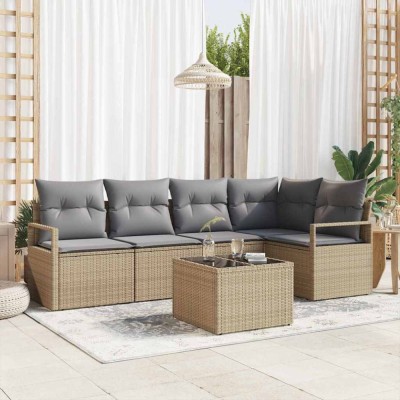 vidaXL Set de canapele pentru grădină cu pernă 6 pcs Bej, Gri deschis foto