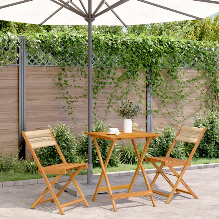 Set mobilier bistro, 3 piese, bej, polipropilenă și lemn masiv