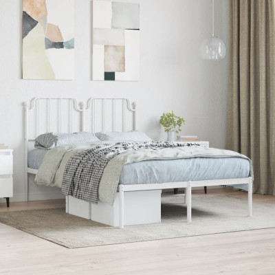vidaXL Cadru de pat metalic cu tăblie, alb, 120x190 cm foto