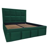 Pat tapitat Premium, 160/200 cm, verde imperial 227, cu somiera metalica rabatabila si spatiu de depozitare