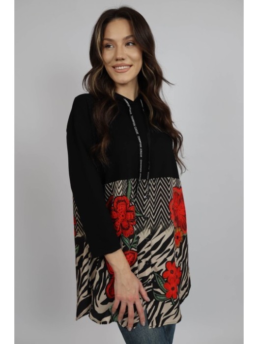 BLUZA COMBINATA CU CAMASA MANECA LUNGA SI GLUGA SIENA TALIE UNICA Multicolora