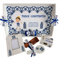 Set Mot Traditional, 7 piese, personalizat cu nume si data prin transfer de imagine, pictura, decoupage foto