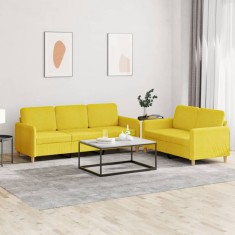 vidaXL Set de canapele cu perne, 2 piese, galben deschis, textil 3202123