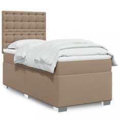 vidaXL Pat box spring cu saltea, cappuccino, 90x190 cm piele ecologică 3293003