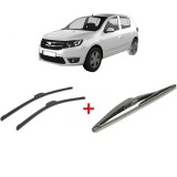 Cumpara ieftin Set 3 stergatoare DACIA SANDERO II din 2012, pentru parbriz si luneta fata si spate auto, Bosch Twin, din cauciuc siliconat rezistent, DACIA