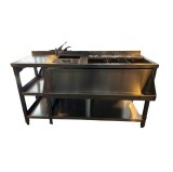Statie de lucru pentru bar din inox cu polite si rebord