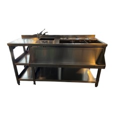 Statie de lucru pentru bar din inox cu polite si rebord