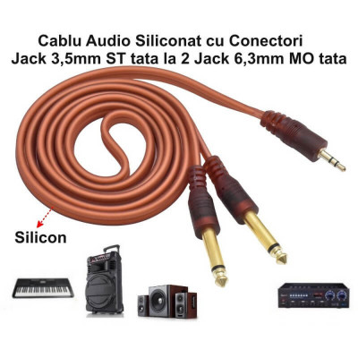 Cablu audio jack 3.5 la jack 6.3, tata - tata, 1.5M, MO, siliconat, calitate foto
