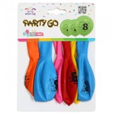 Set 6 Baloane aniversare PartyGo cifra 8, 30cm, imprimate, diverse culori