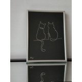 Tablou cu 2 pisici, sculptura din fir continuu de sarma placata cu aur, 19&times;25 cm