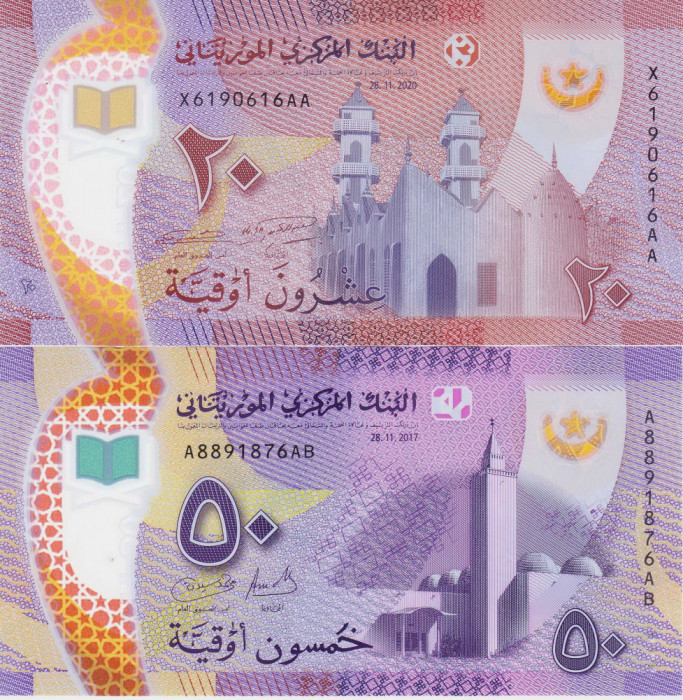 Bancnota Mauritania 20 si 50 Ouguiya 2017-20 - P22/27 UNC ( set x2 polimer )