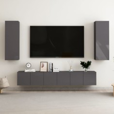 Set de dulapuri TV, 5 piese, gri extralucios, lemn prelucrat