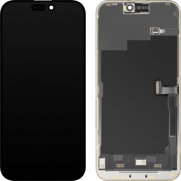 Display cu Touchscreen MP compatibil cu Apple iPhone 15 Pro Max, cu Rama, Versiune Soft OLED 120Hz FHD Diagnostic, Negru
