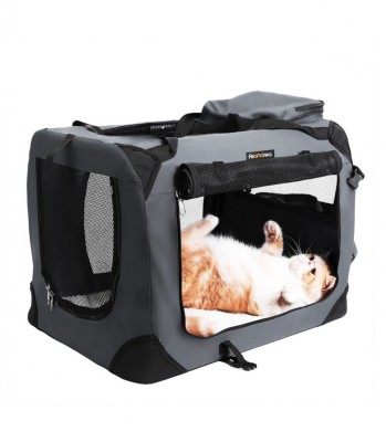 Geanta transport caini/pisici talie mica si medie, Pliabila, Gri, 60 x 40 x 40 cm foto