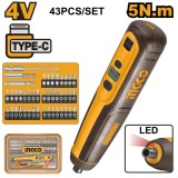 Surubelnita Electrica 4V 5Nm Set 43 Piese CSDLI04062 &ndash; surubelnita electrica compacta cu biti multipli, LED si incarcare USB-C