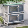 Cușcă Iepuri Exterior 4 Uși vidaXL, Gri, Lemn, 90x45x90cm, 2 Niveluri, Tavă Retractabilă