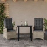 Set mobilier de gradina cu perne, 3 piese,gri deschis,poliratan