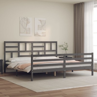 vidaXL Cadru pat cu tăblie 200x200 cm, gri, lemn masiv 3194918 foto