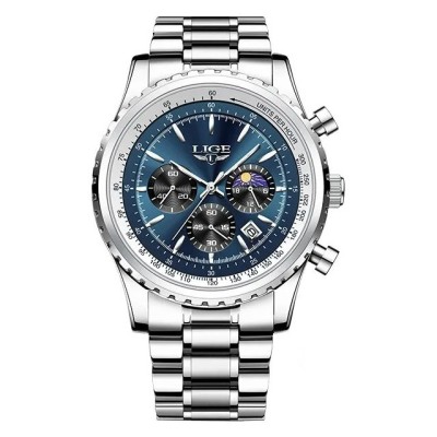 Ceas barbatesc de mana Lige Elegant Fashion Analog Luxury Casual Quartz Argintiu Albastru foto
