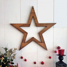 Decoratiune de perete, Wooden Star, 62x62x1.8 cm, Lemn , Maro