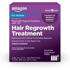 Set Solutie, Amazon Basic impotriva Caderii Parului, 2%, pentru Femei, Tratament 3 Luni, 3x 60gr