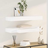 Cumpara ieftin Rafturi de perete suspendate cu sertare, 2 buc., alb, 80 cm