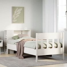 vidaXL Pat cu bibliotecă fără saltea, alb, 100x200 cm, lemn masiv pin 3323198