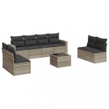 Set canapele de gradina cu perne, 9 piese gri deschis poliratan
