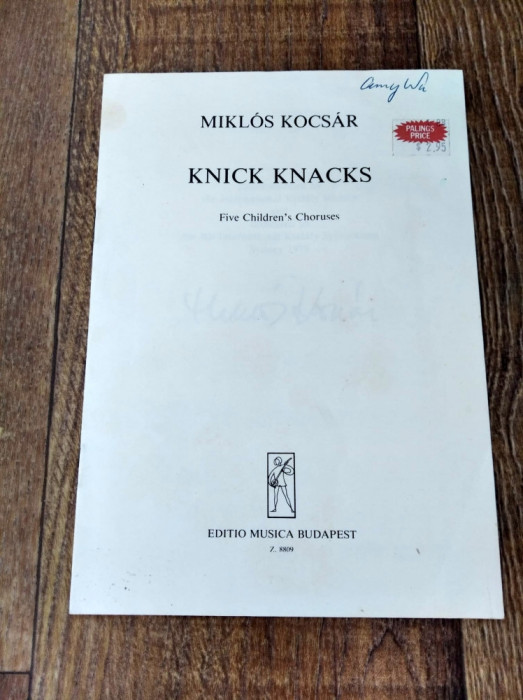 DD Partitura 5 coruri copii, Miklos Kocsar, Knick Knacks, Editio Musica Budapest